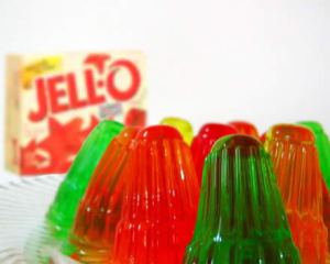 Jello - Easy on the teeth- not so easy to nail to the wall, a favorite activity of the senile.